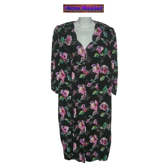 Vintage 90's More Jazz Floral Print Dress Button Down Duster Flower Plus Boho 20 - Picture 1 of 13